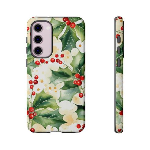 Christmas Holly on a Golden Background - Impact Resistant Phone Case Samsung Galaxy S23 Plus Glossy